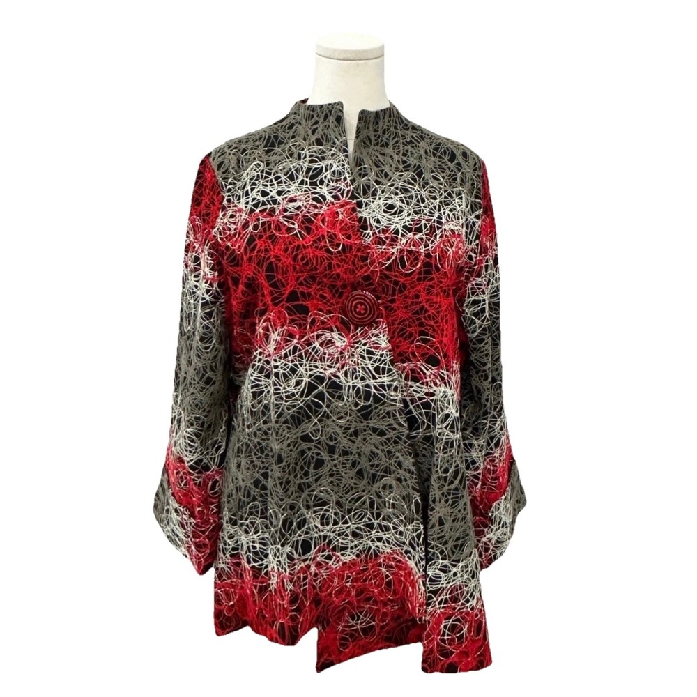 Artsy Textured Womens L/XL Jacket Dense Stitching Swirling Lines Flared ALine